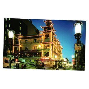San Francisco Chinatown Night Illuminated View Vintage Postcard Travel Tourism
